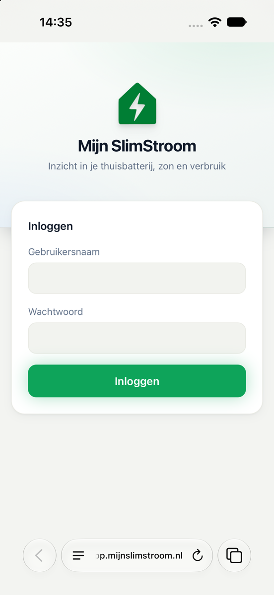 De SlimStroom-app geopend in Safari